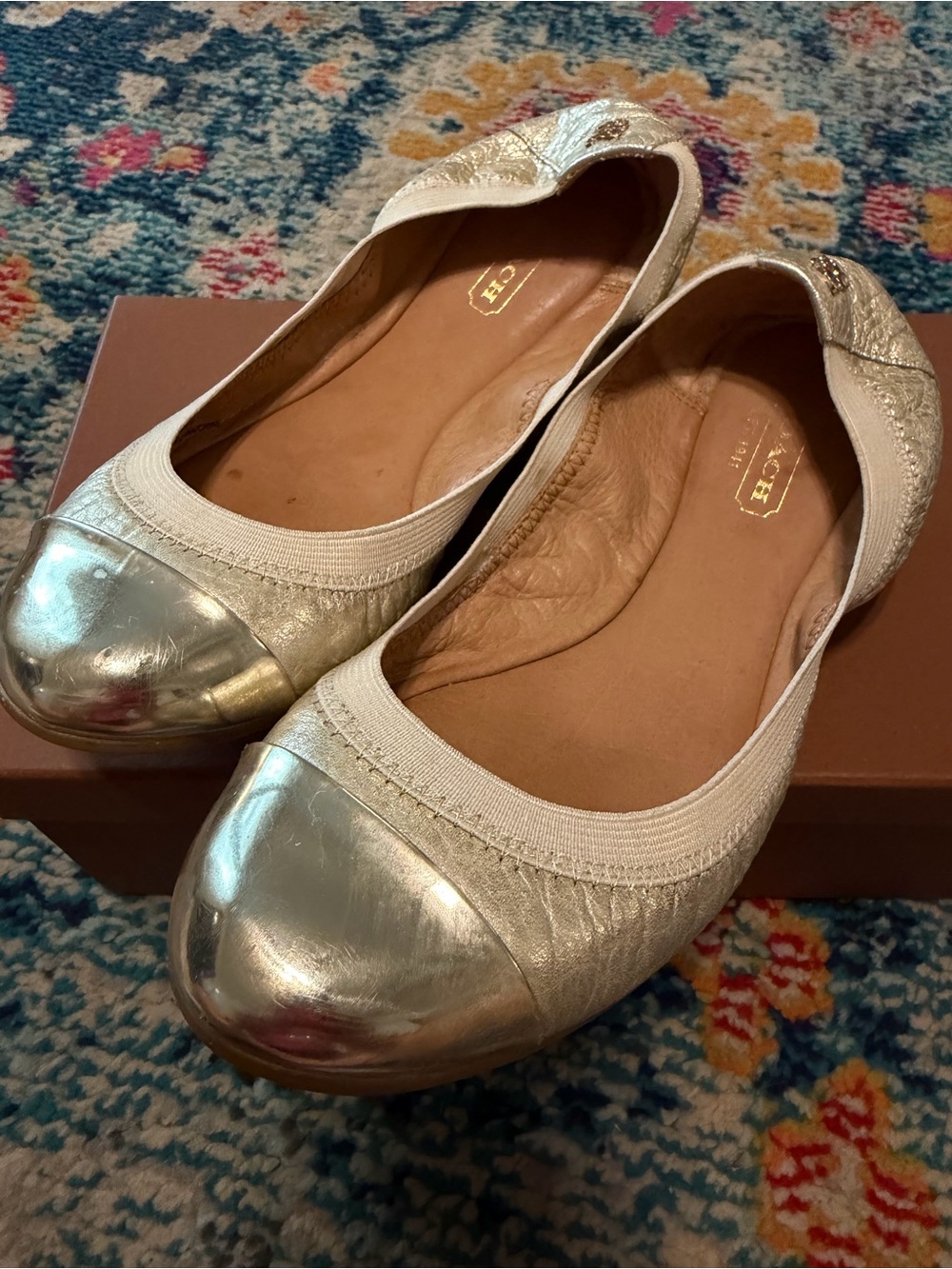 Coach Metallic Silver Leather Cap-Toe Ballet Flats